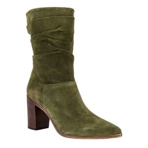 Schutz Ashlee Block Bootie in Military Green Suede Leather Boots Size 7